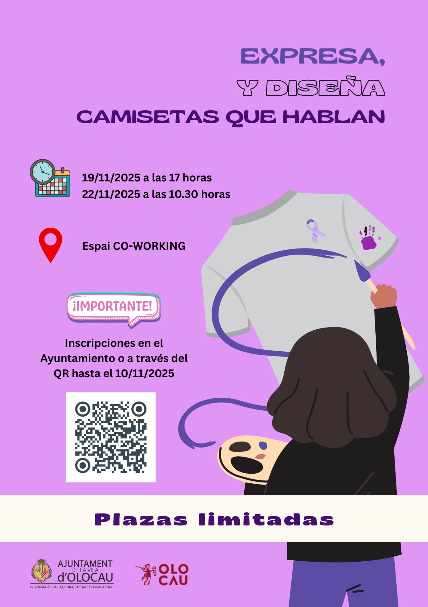 Taller de creació i disseny de samarretes reivindicatives pel 25N (programa d'esdeveniments pel 25N, Dia Internacional de l'Eliminació de la Violència contra la Dona)